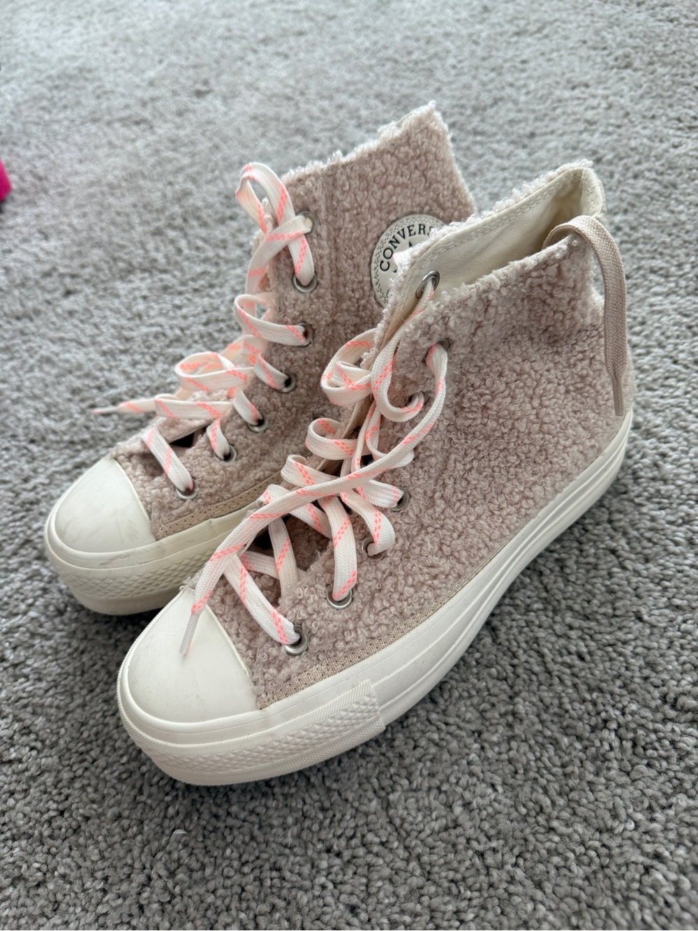Converse Women's High-Top Sherpa Sneakers in Blush Pink and White